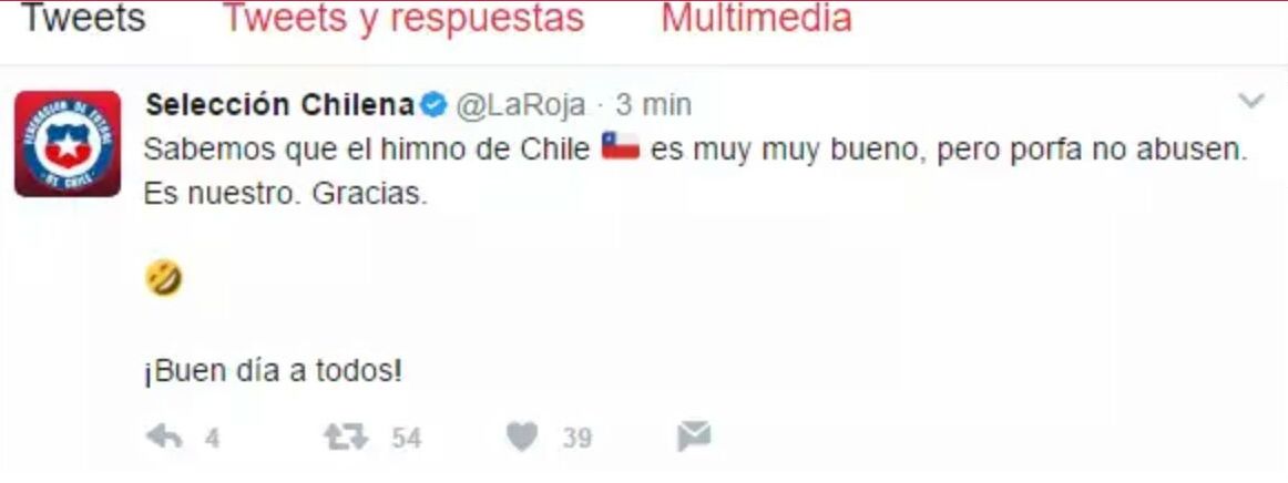 Tweet de Chile sobre himno