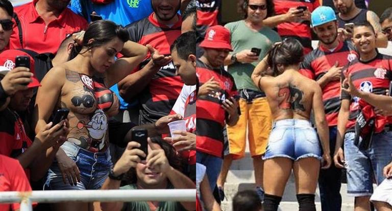 Hincha de Flamengo en topless