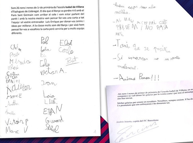 Carta de niños de Barcelona a Andrés Iniesta